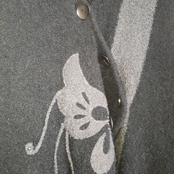 VINTAGE LACE Black & Embroidered Fringed Wool Oversized Cape Top One Size - Picture 3 of 9